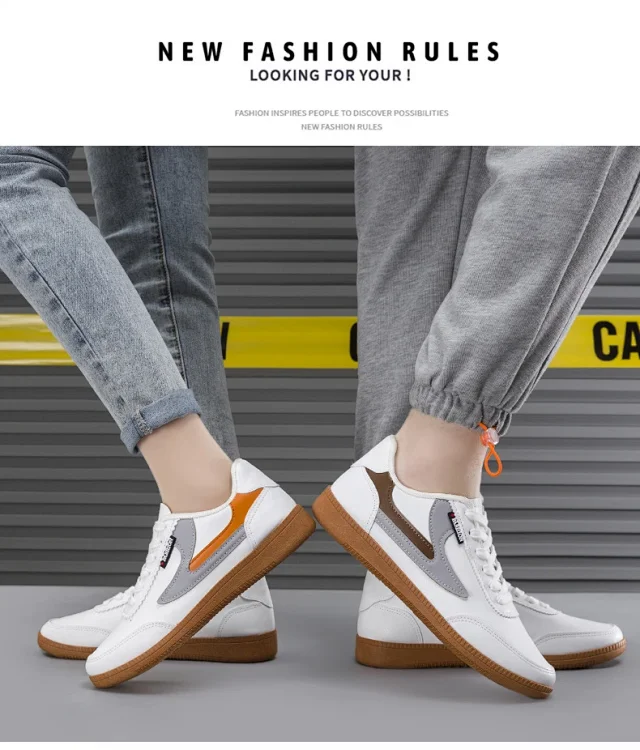 Men's 2025 Leather Sneakers White Canvas Breathable Detail