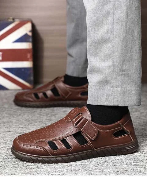 Men's Leather Breathable Dad Sandals Flex Sole Detail