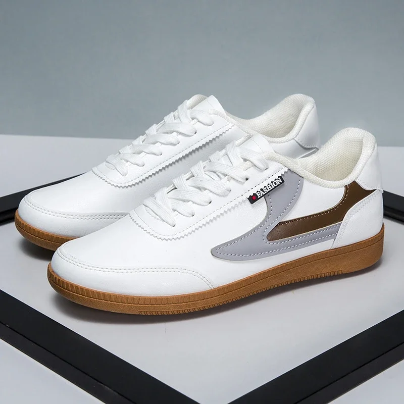 Men's 2025 Leather Sneakers White Canvas Breathable