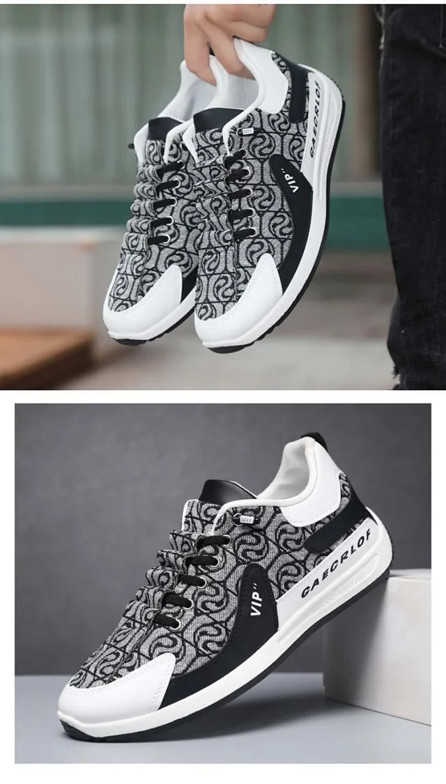Men's Bear Canvas Viral Comfort Sole Patchwork Sneakers Detail
