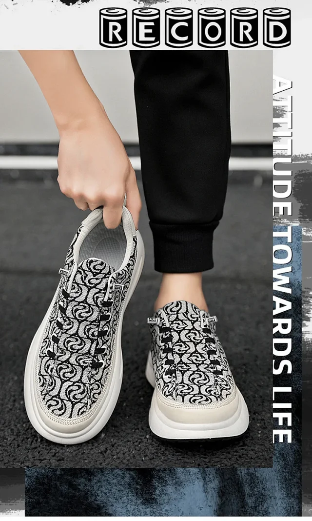 Men's Canvas Slip-On Sneakers Thick Sole Detail