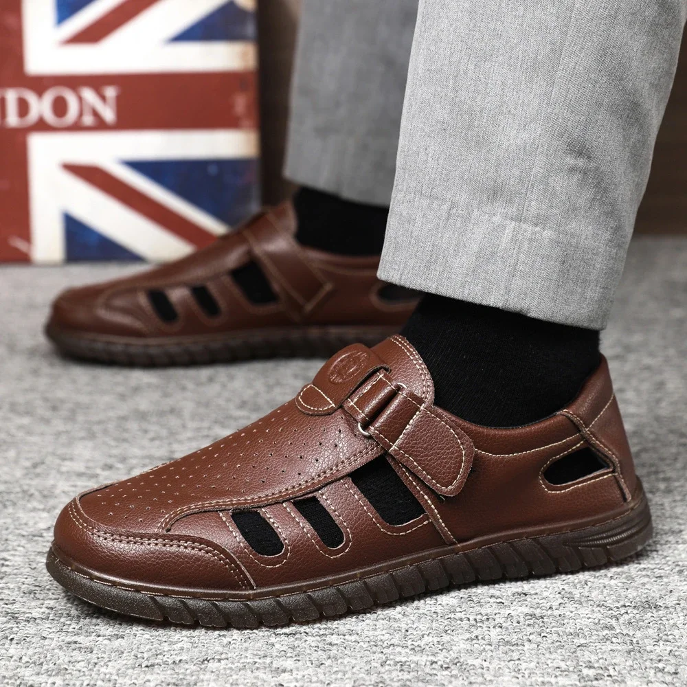 Men's Leather Breathable Dad Sandals Flex Sole