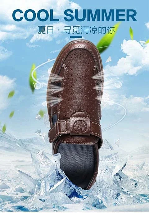 Men's Leather Sandals Non-slip Sole Business Casual Smart Breathable Sandals Detail