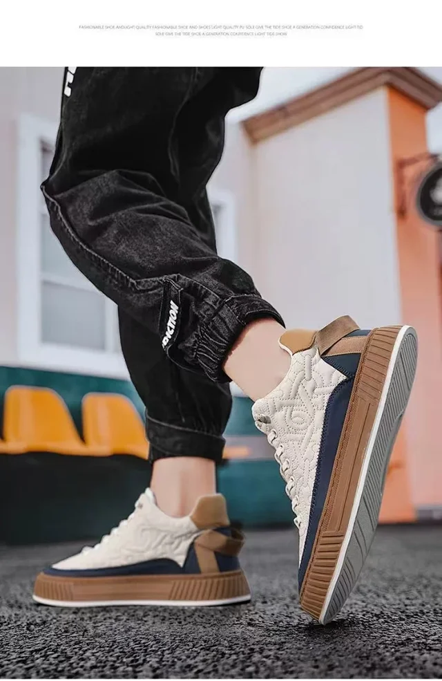 Men's Waterproof Leather Platform Slip-On Sneakers Detail