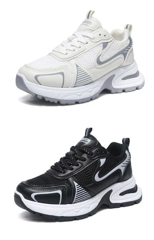 Women's Chunky Mesh Platform Sneakers - Korean Style White Detail