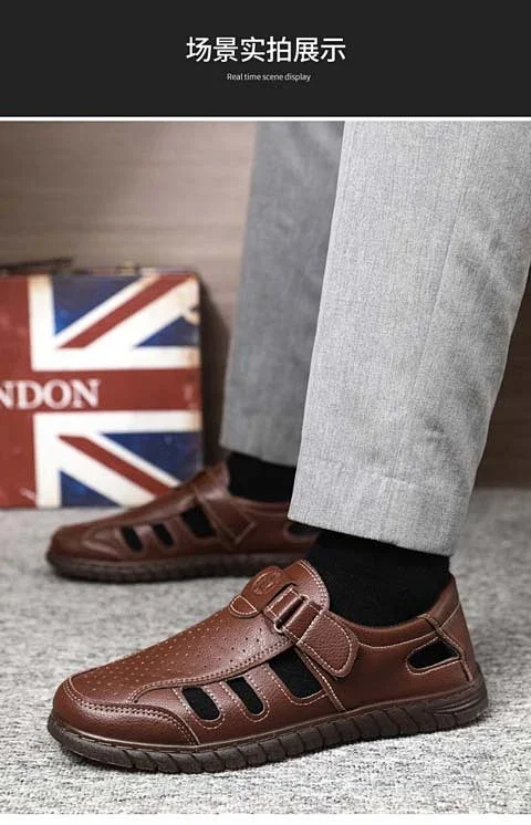 Men's Leather Breathable Dad Sandals Flex Sole Detail