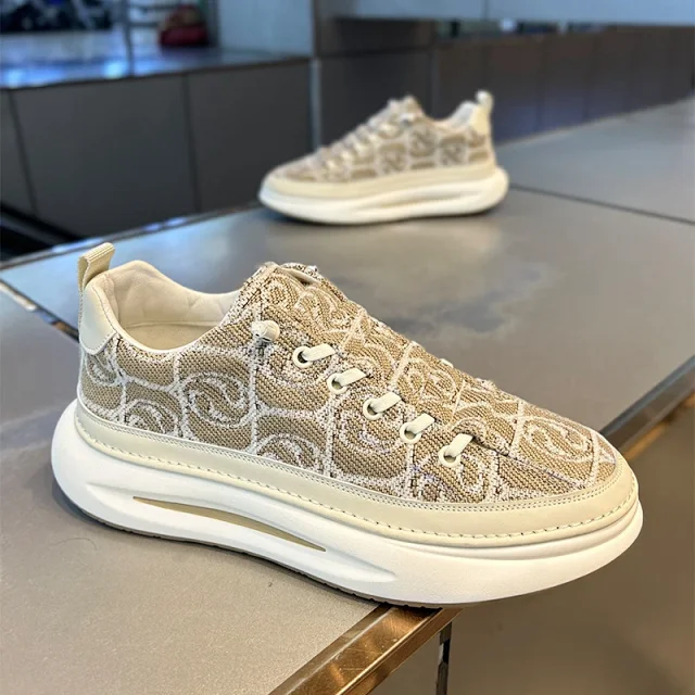 Men's Canvas Slip-On Sneakers Thick Sole Detail