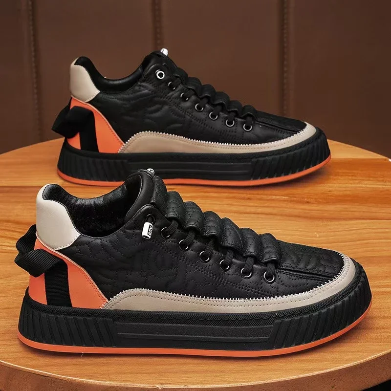 Men's Waterproof Leather Platform Slip-On Sneakers