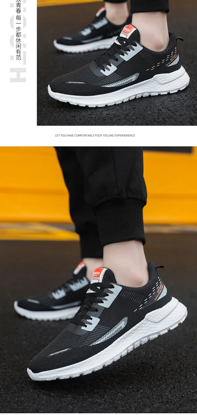 Men's Lightweight Knit White Sneakers Trendy Motion Detail