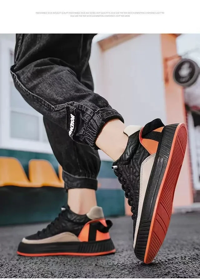 Men's Waterproof Leather Platform Slip-On Sneakers Detail