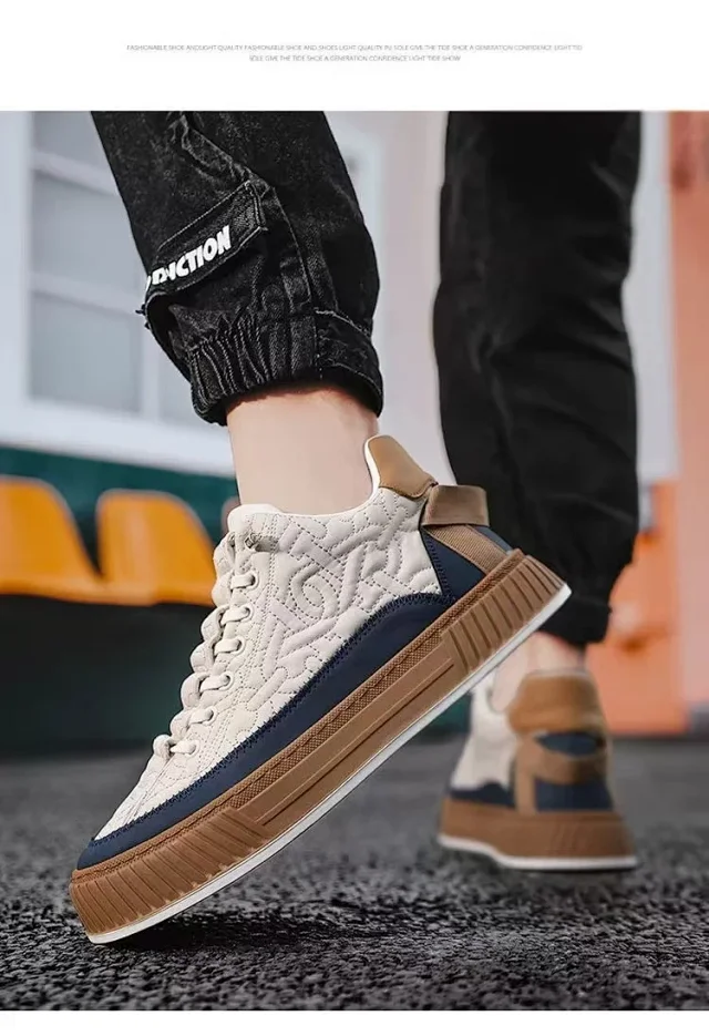 Men's Waterproof Leather Platform Slip-On Sneakers Detail