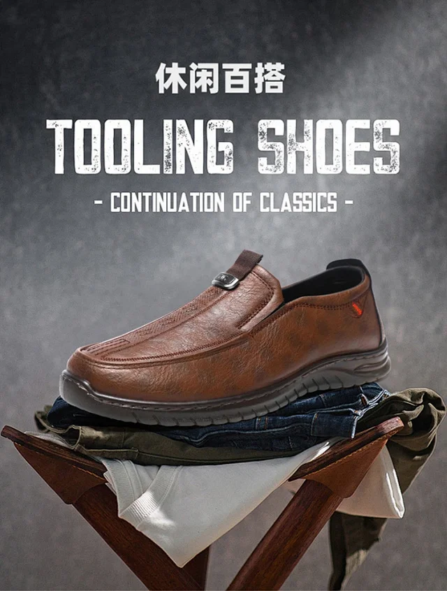 New Men's Slip-On Soft-Sole Leather Shoes Detail