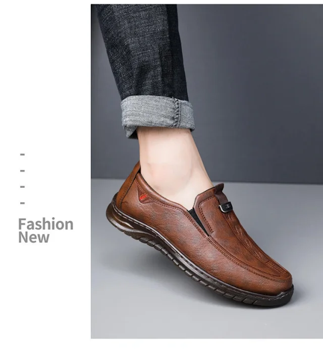 New Men's Slip-On Soft-Sole Leather Shoes Detail