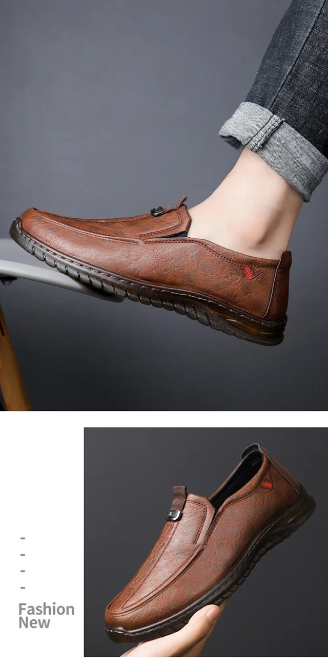 New Men's Slip-On Soft-Sole Leather Shoes Detail
