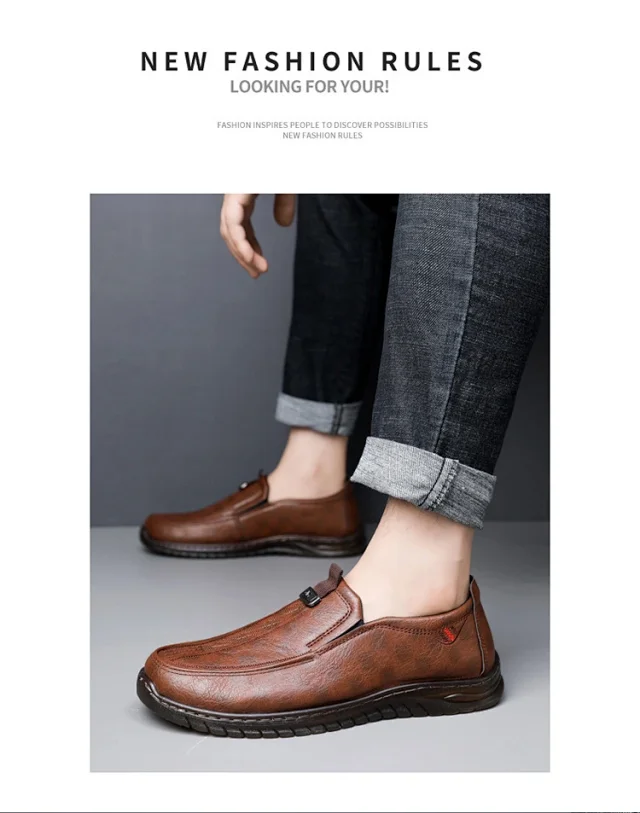 New Men's Slip-On Soft-Sole Leather Shoes Detail
