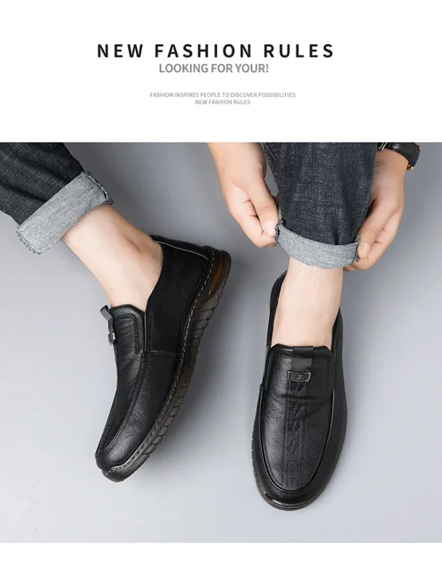 New Men's Slip-On Soft-Sole Leather Shoes Detail