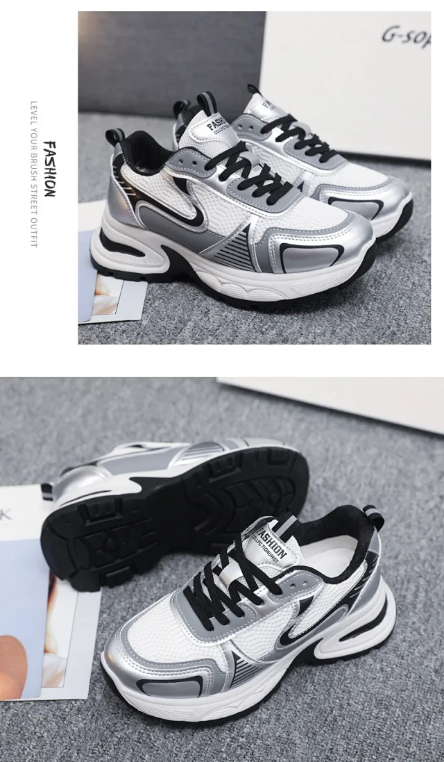 Women's Mesh Chunky Platform White Sneakers Detail