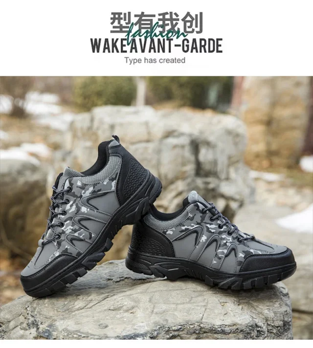 Men's Large Camo Leather Hiking Boots Detail