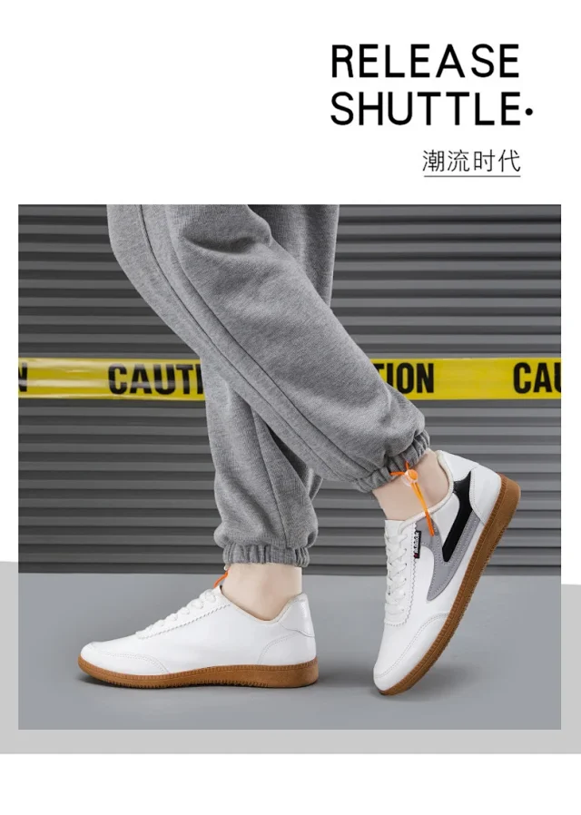 Men's 2025 Leather Sneakers White Canvas Breathable Detail