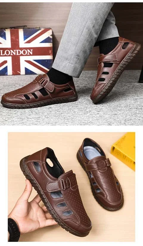 Men's Leather Breathable Dad Sandals Flex Sole Detail