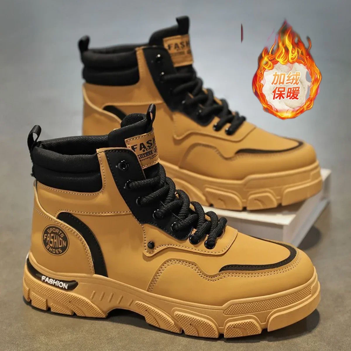 Men's Vintage Work Boots High-Cut Yellow Outdoor