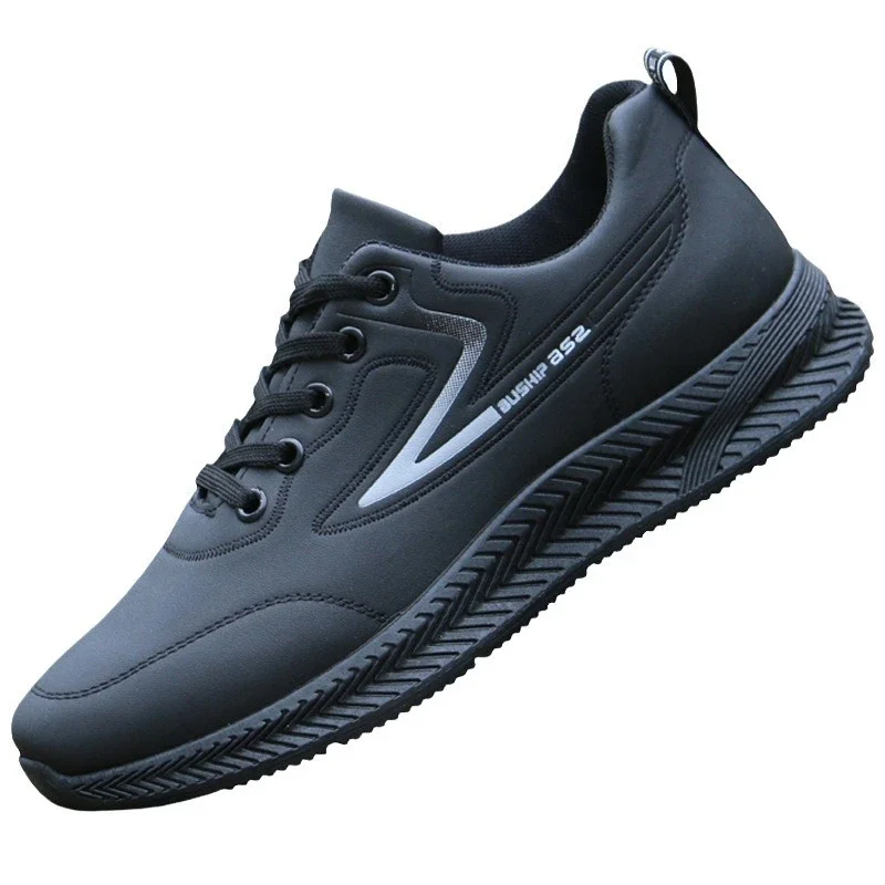 Men's Leather Low-Top Casual Sneakers Black