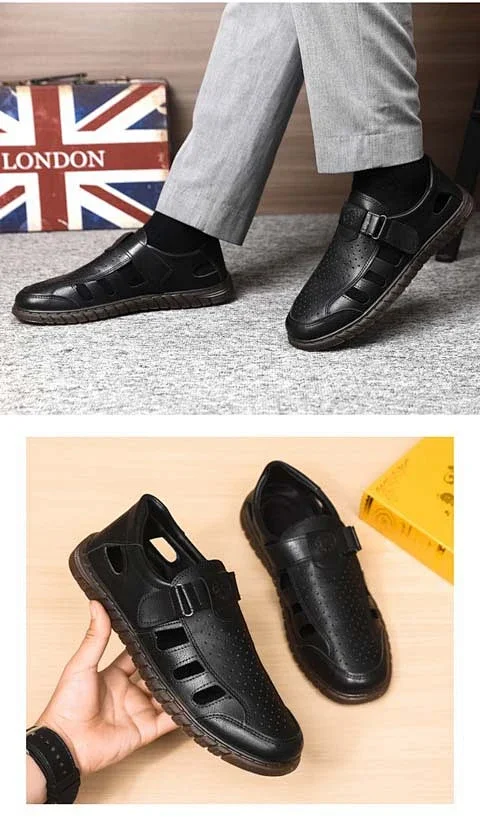 Men's Leather Breathable Dad Sandals Flex Sole Detail