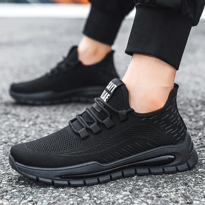 Breathable Big Men's Mesh Sneakers New All-Black