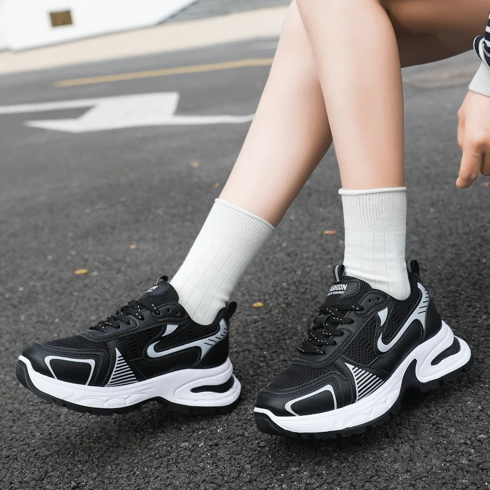 Women's Mesh Chunky Platform White Sneakers