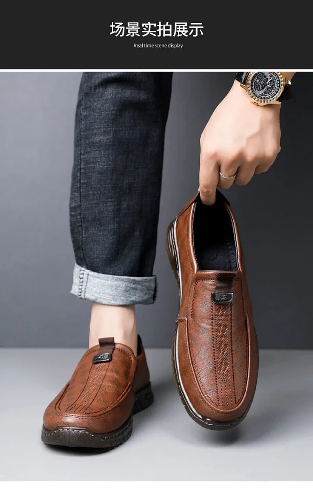 New Men's Slip-On Soft-Sole Leather Shoes Detail