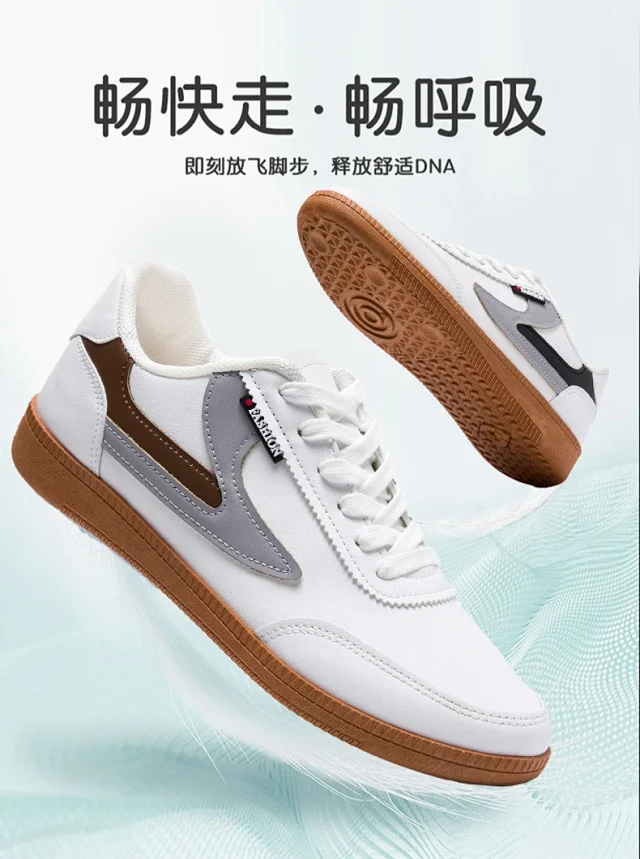 Men's 2025 Leather Sneakers White Canvas Breathable Detail