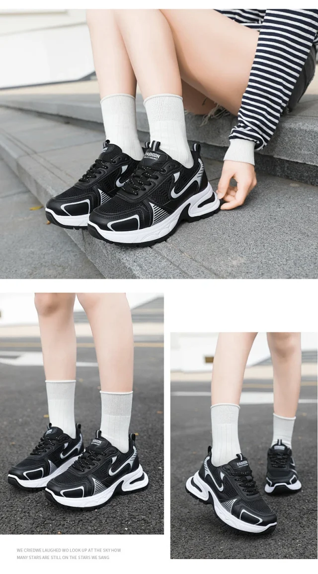 Women's Mesh Chunky Platform White Sneakers Detail