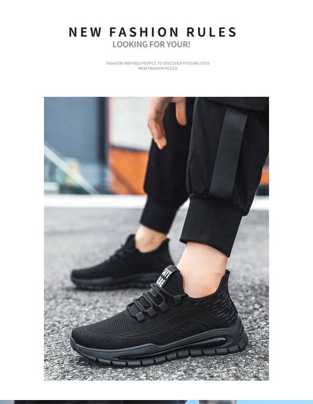 Breathable Big Men's Mesh Sneakers New All-Black Detail