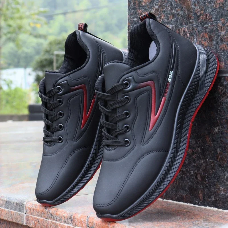 Men's Leather Low-Top Casual Sneakers Black