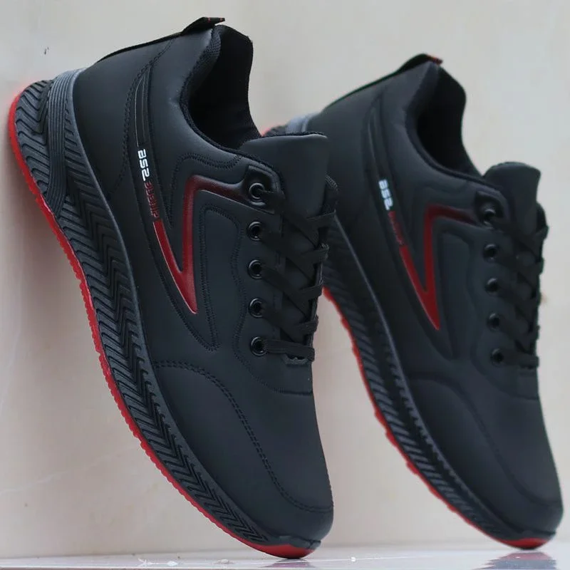 Men's Leather Low-Top Casual Sneakers Black