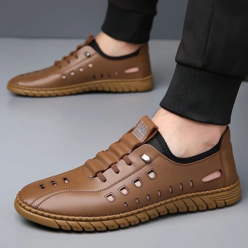 Men's Soft Leather Perforated Dad Sandals