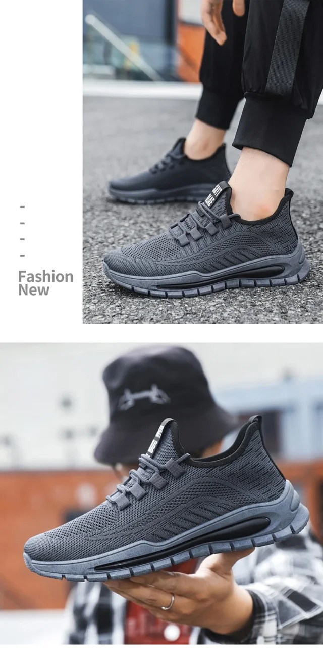 Breathable Big Men's Mesh Sneakers New All-Black Detail