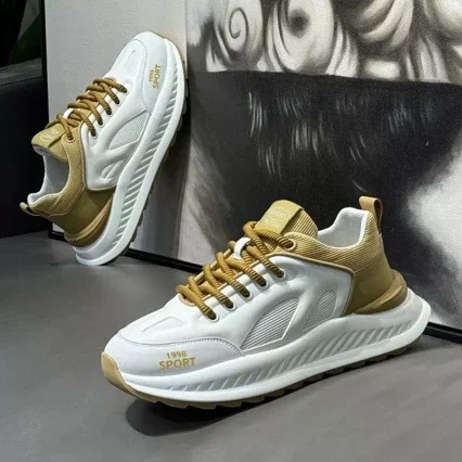 Men's White Chunky Platform Mesh Sneakers