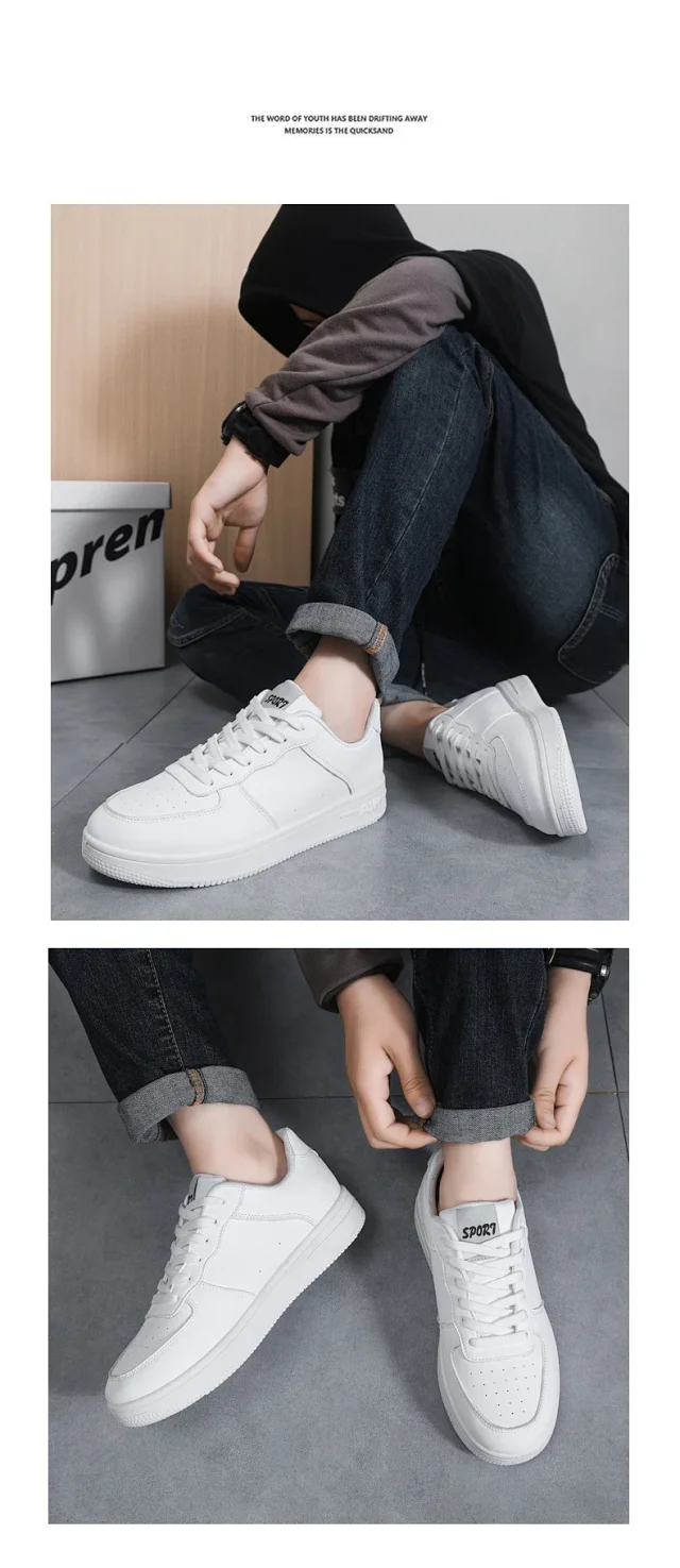 Men's Trendy Air Force Chunky White Sneakers Detail