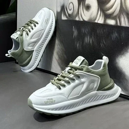 Men's White Chunky Platform Mesh Sneakers Detail