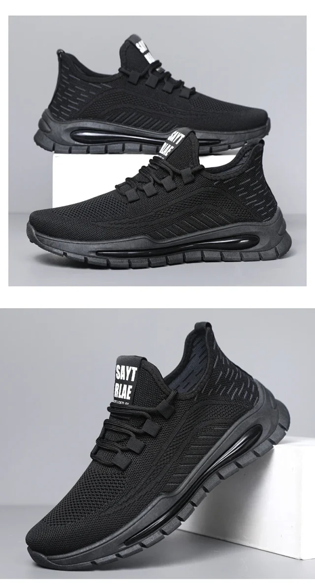 Breathable Big Men's Mesh Sneakers New All-Black Detail