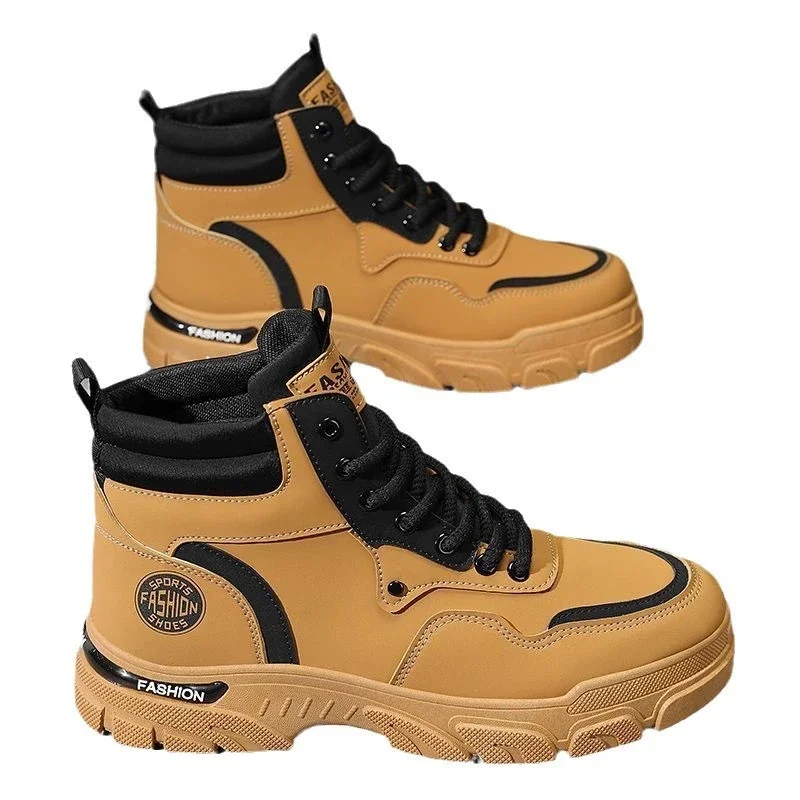 Men's Vintage Work Boots High-Cut Yellow Outdoor