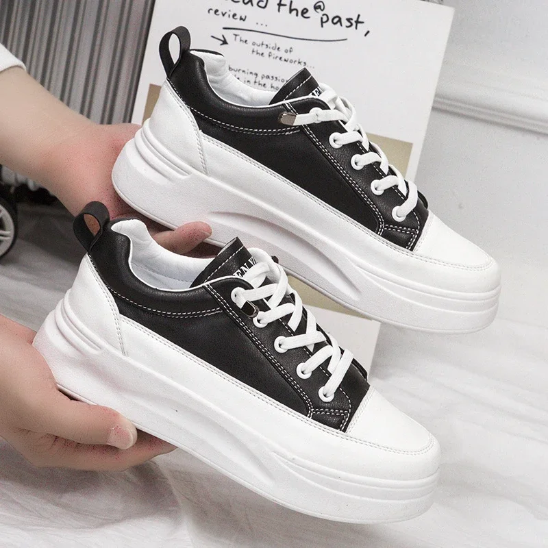 Trendy Women's Chunky White Leather Platform Sneakers