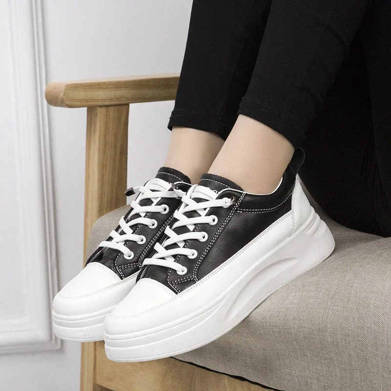 Trendy Women's Chunky White Leather Platform Sneakers