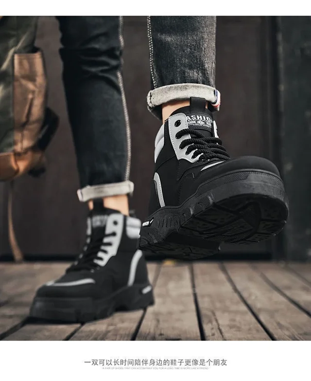 Men's Vintage Work Boots High-Cut Yellow Outdoor Detail