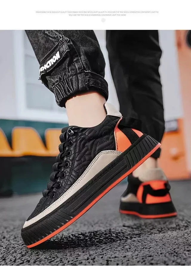Men's Waterproof Leather Platform Slip-On Sneakers Detail