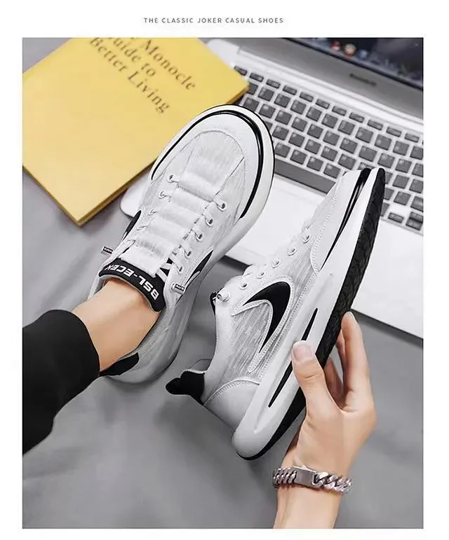 Men's Spring Soft Sole Platform White Sneakers Detail