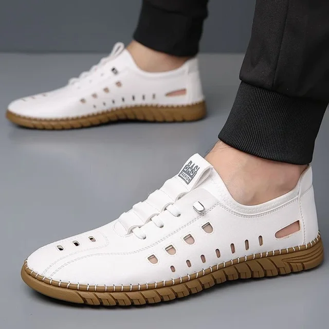 Men's Soft Leather Perforated Dad Sandals Detail
