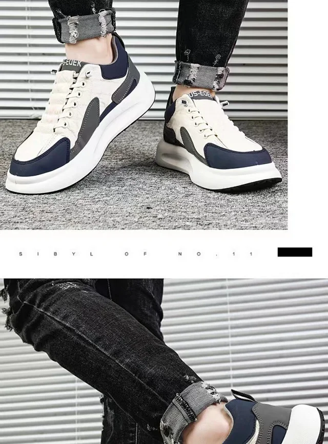 Men's Platform Lift White Sneakers Detail