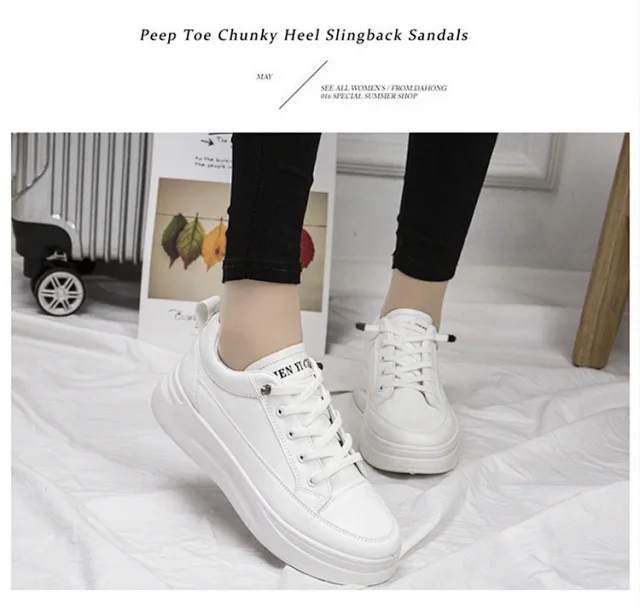 Trendy Women's Chunky White Leather Platform Sneakers Detail